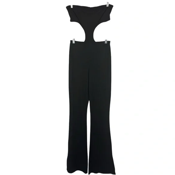 SUPERDOWN‎ Darcey Cut Out Jumpsuit Ribbed Black Strapless Flare Event Medium M - Picture 3 of 16